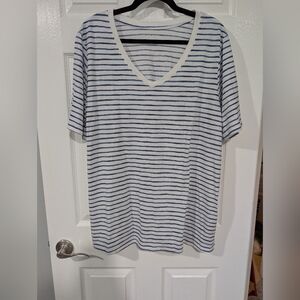 Lane Bryant White and Blue Striped V-Neck Classic Perfect Sleeve Tee Size 18/20